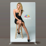 Trade Show Booth Event Backwall Swift Step and Repeat Stand w/ Dye-Sub Fabric Backdrop, 8'w x 8'h