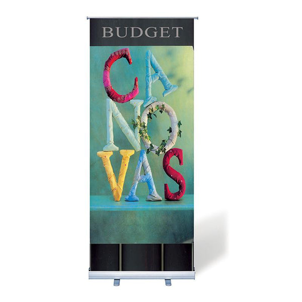 Budget Retractable Roll up Banner Stand w/ Vinyl Graphic, 33.5"w x 78.75"h